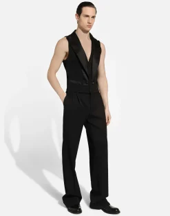 Single-breasted gabardine vest