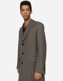 Single-breasted herringbone wool jersey coat