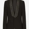 Single-breasted jacket with embroidered shawl collar