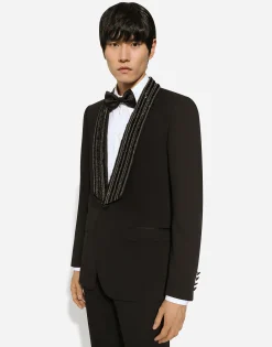 Single-breasted jacket with embroidered shawl collar