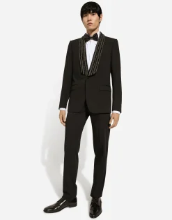 Single-breasted jacket with embroidered shawl collar