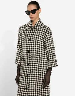 Single-breasted macro-houndstooth wool coat