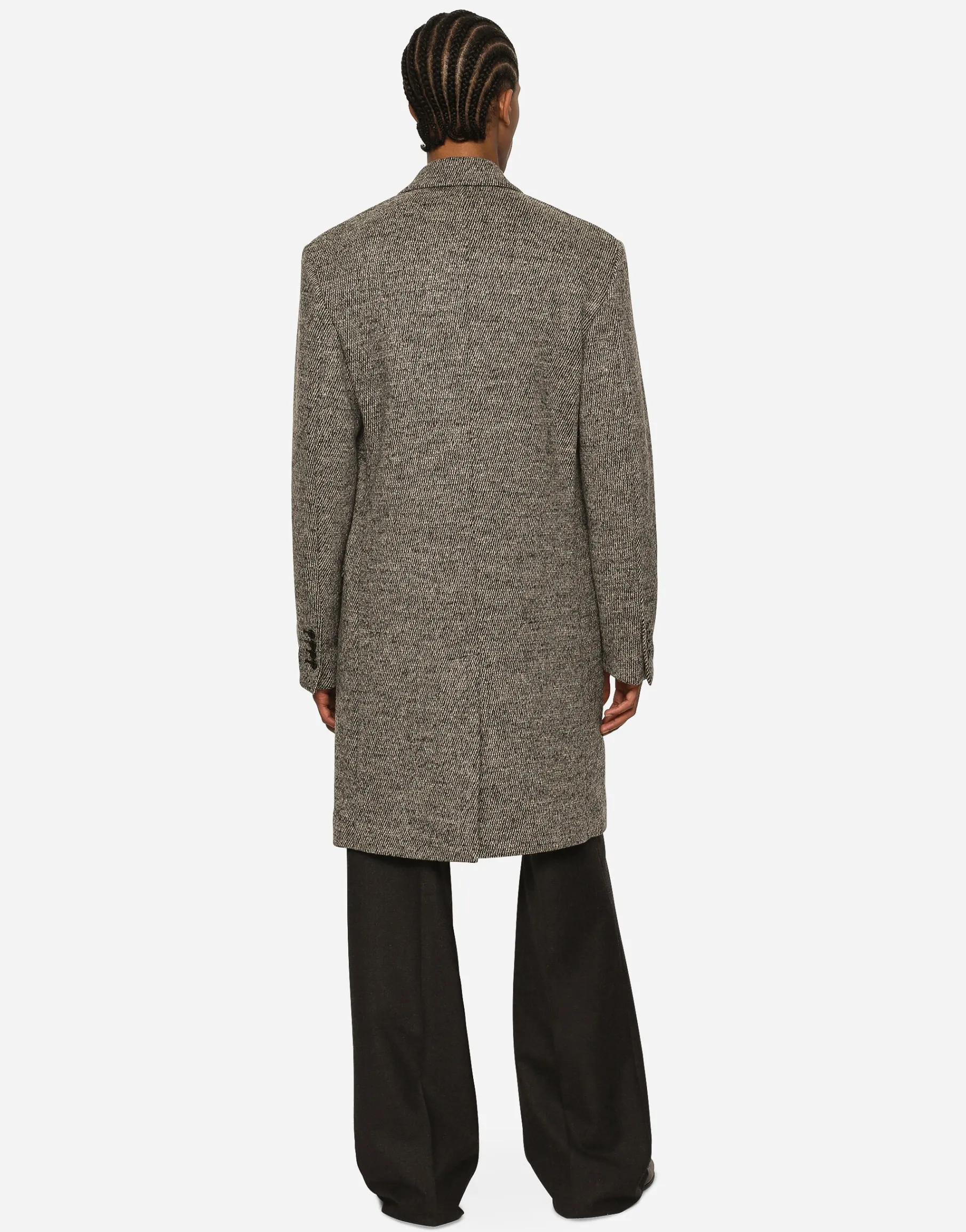 Single-breasted melange diagonal-weave wool coat