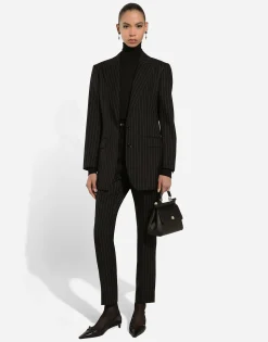 Single-breasted pinstripe wool jacket