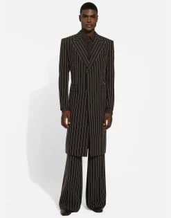 Single-breasted pinstripe wool coat