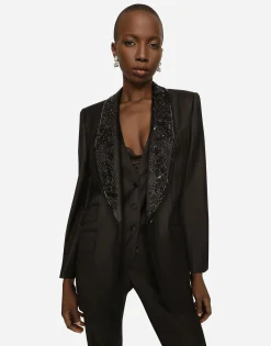 Single-breasted pinstripe jacket with embroidery