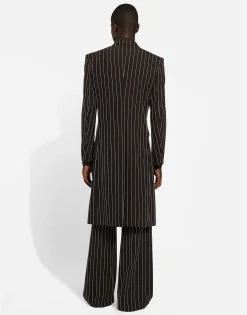 Single-breasted pinstripe wool coat