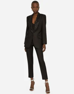 Single-breasted pinstripe jacket with embroidery