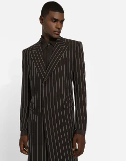 Single-breasted pinstripe wool coat