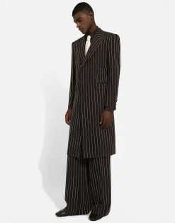 Single-breasted pinstripe wool coat