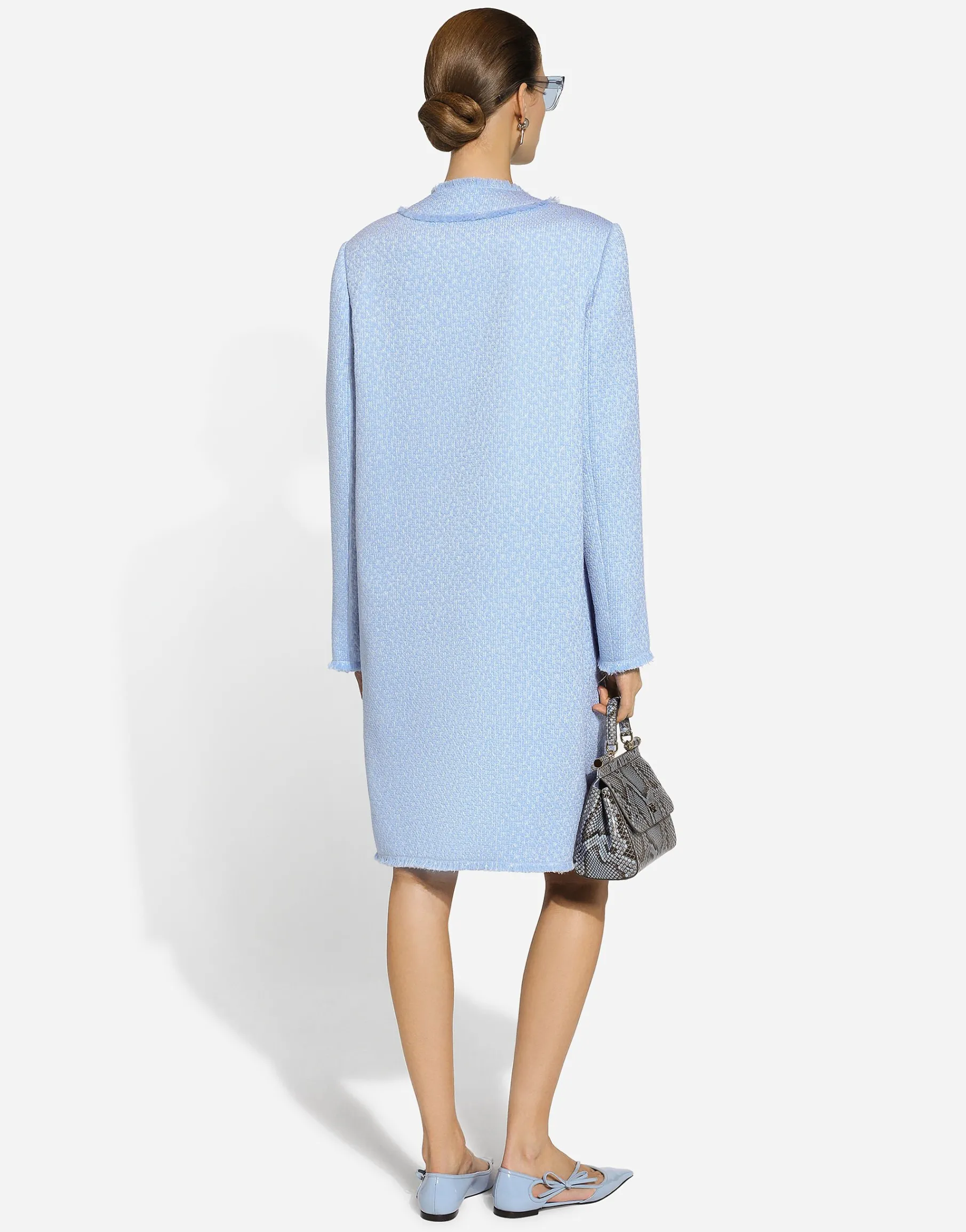 Single-breasted raschel tweed coat