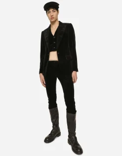 Single-breasted smooth velvet suit