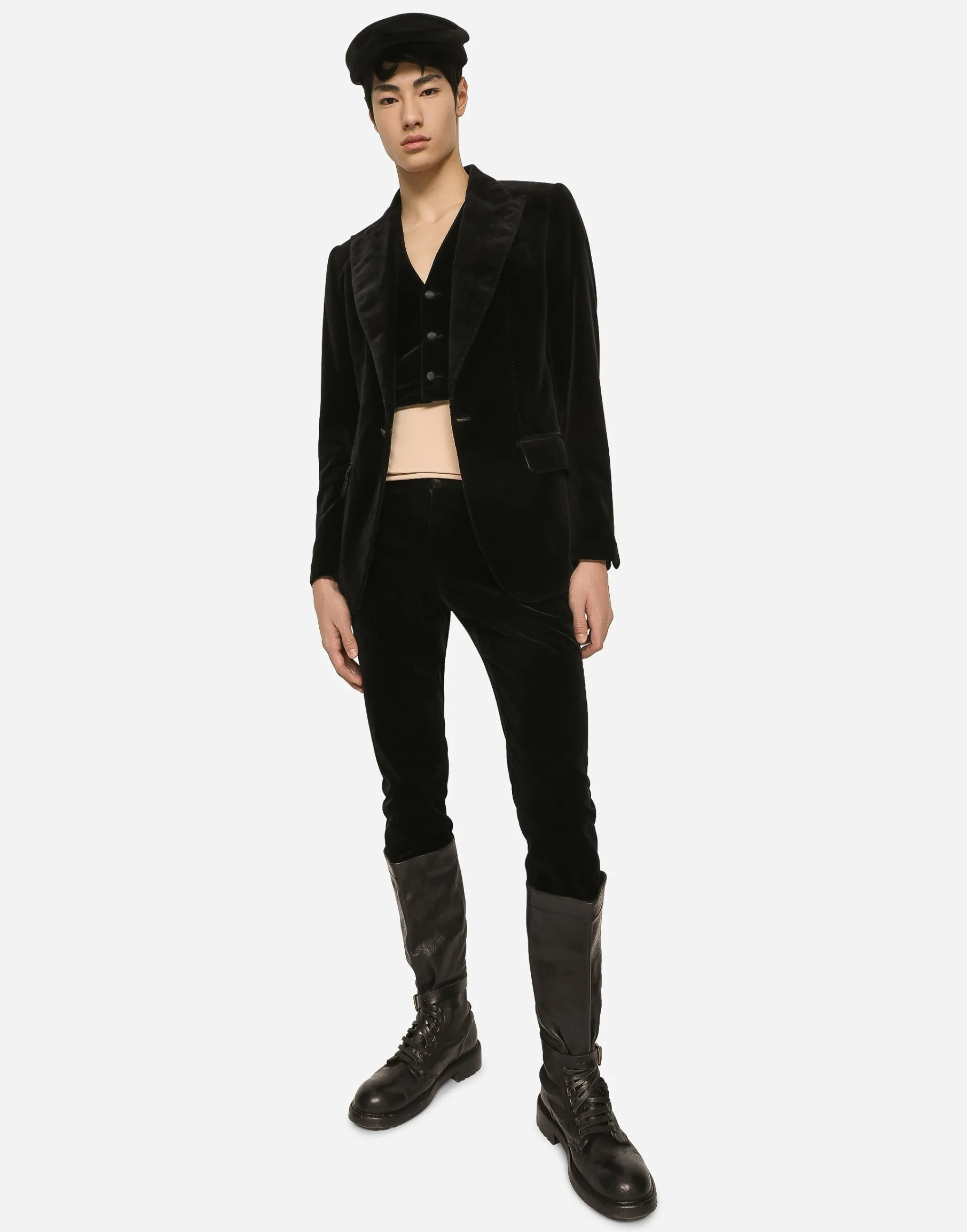 Single-breasted smooth velvet suit