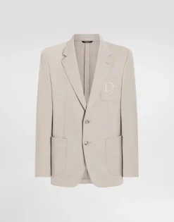 Single-breasted stretch jersey jacket with logo embroidery