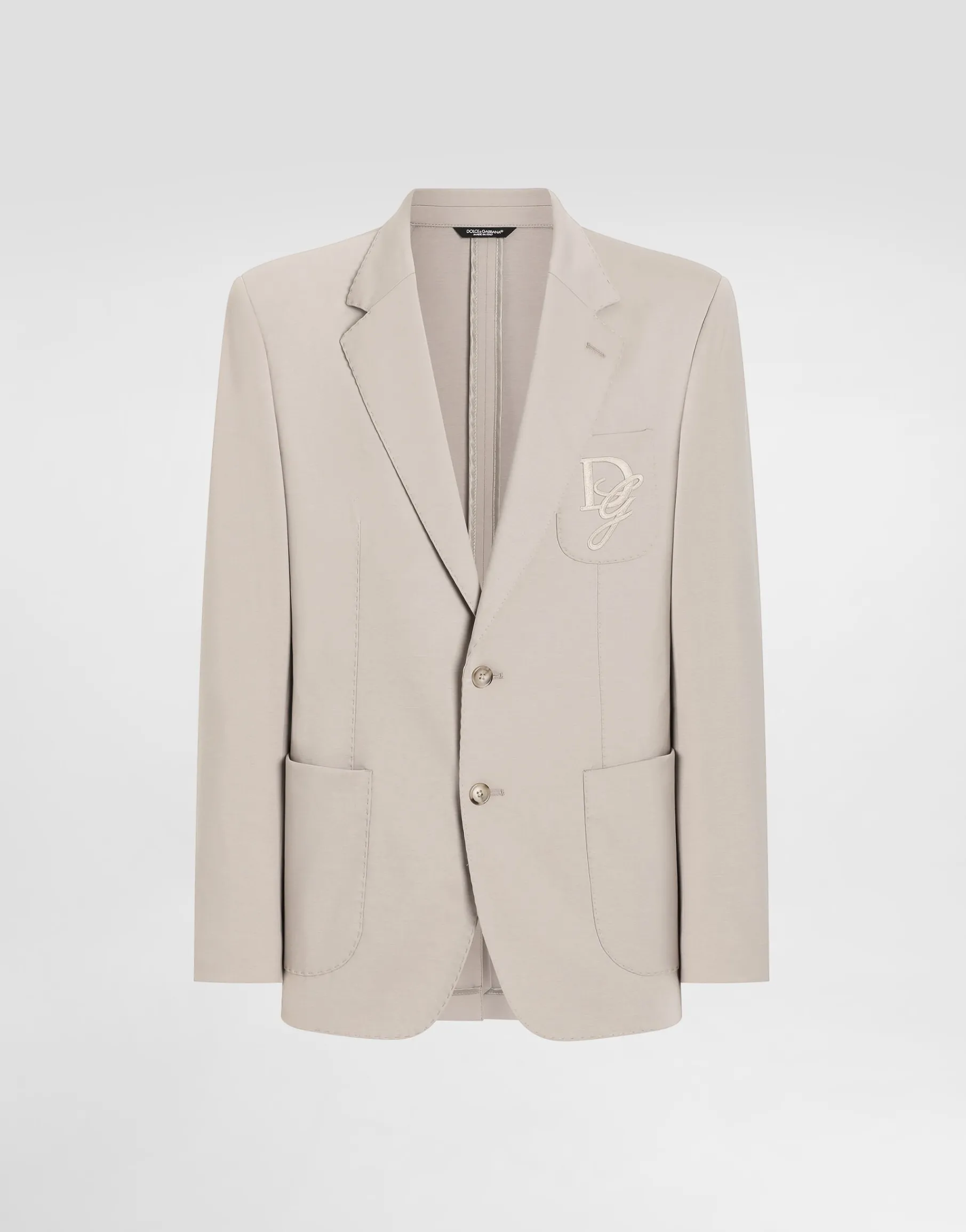 Single-breasted stretch jersey jacket with logo embroidery