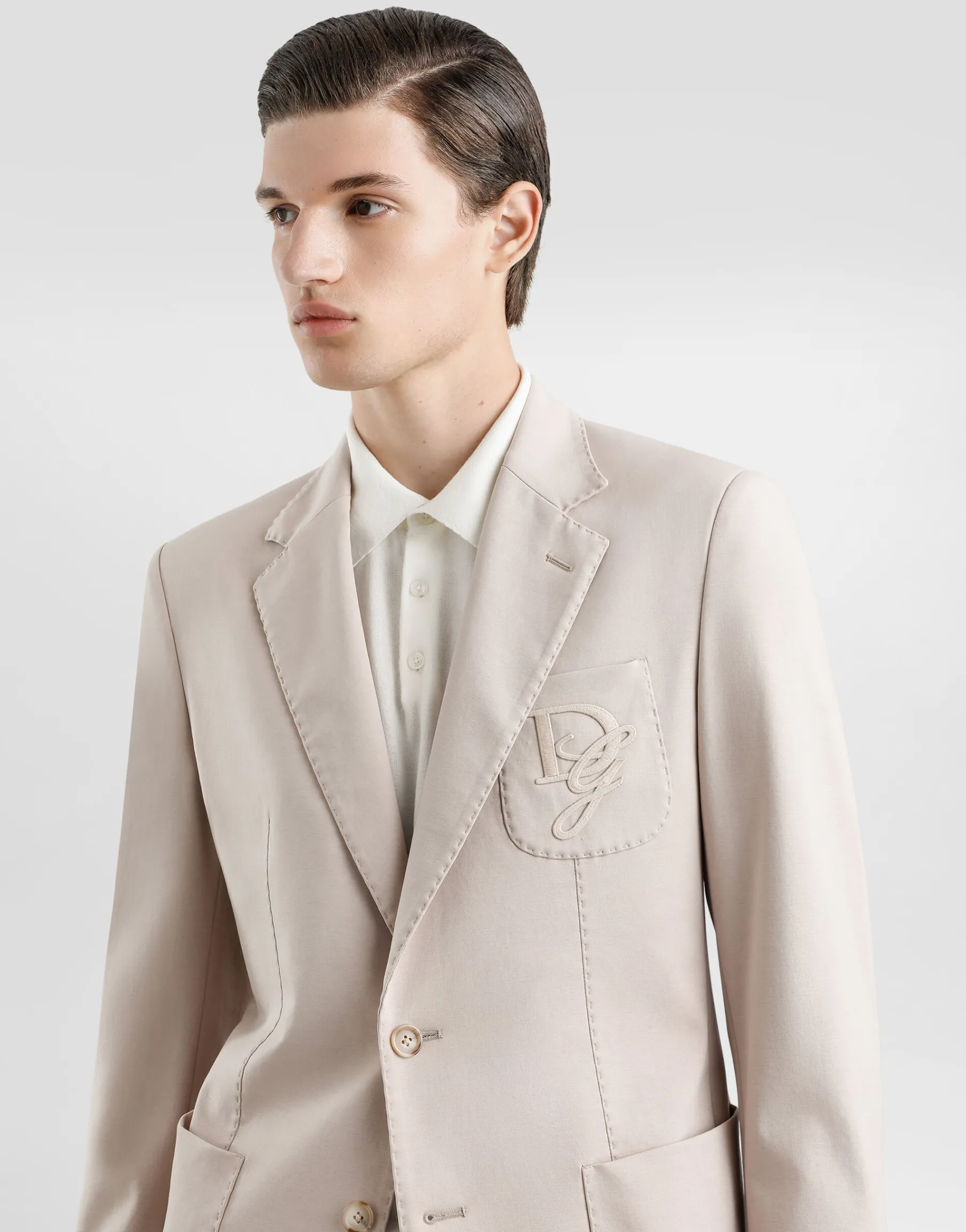 Single-breasted stretch jersey jacket with logo embroidery
