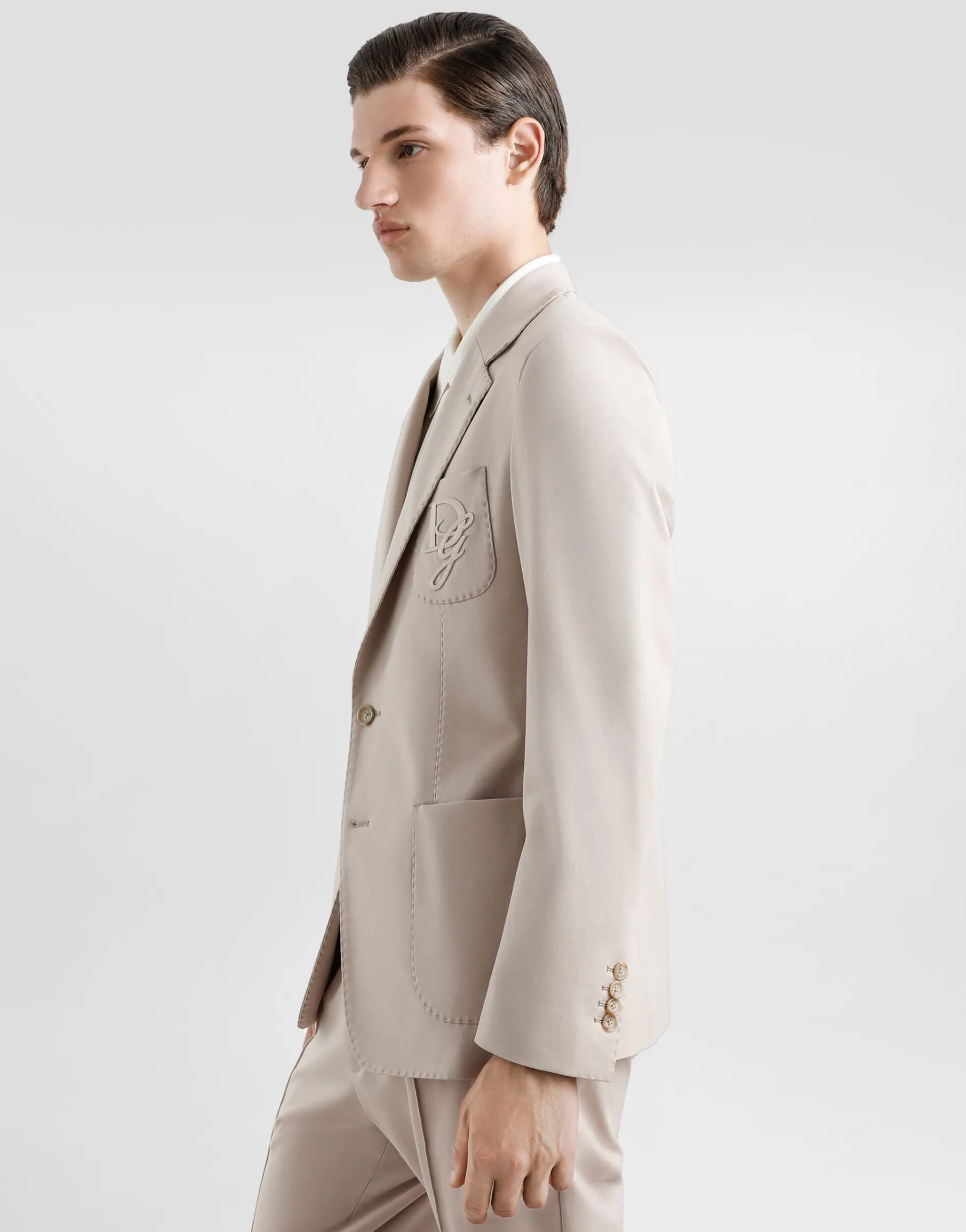 Single-breasted stretch jersey jacket with logo embroidery
