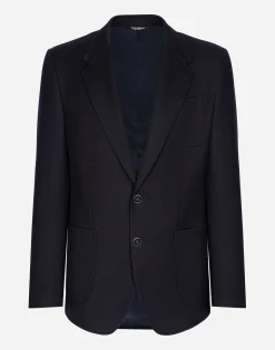 Single-breasted stretch wool tricotine jacket