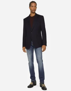 Single-breasted stretch wool tricotine jacket