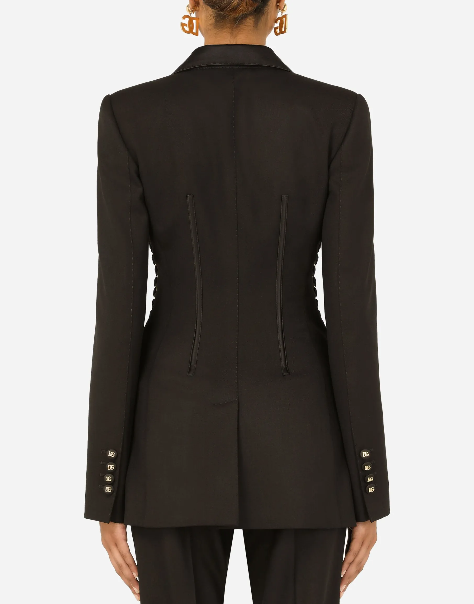 Single-breasted tuxedo gabardine jacket with lacing