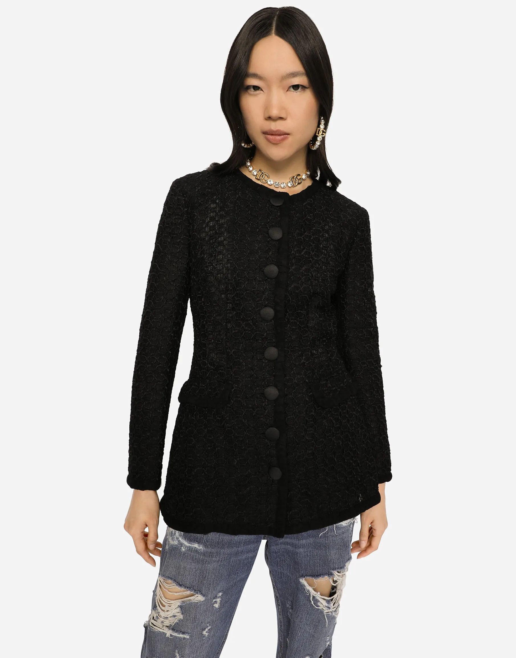 Single-breasted tweed jacket