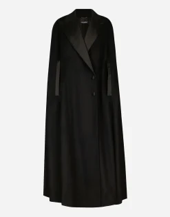 Single-breasted wool and cashmere cape