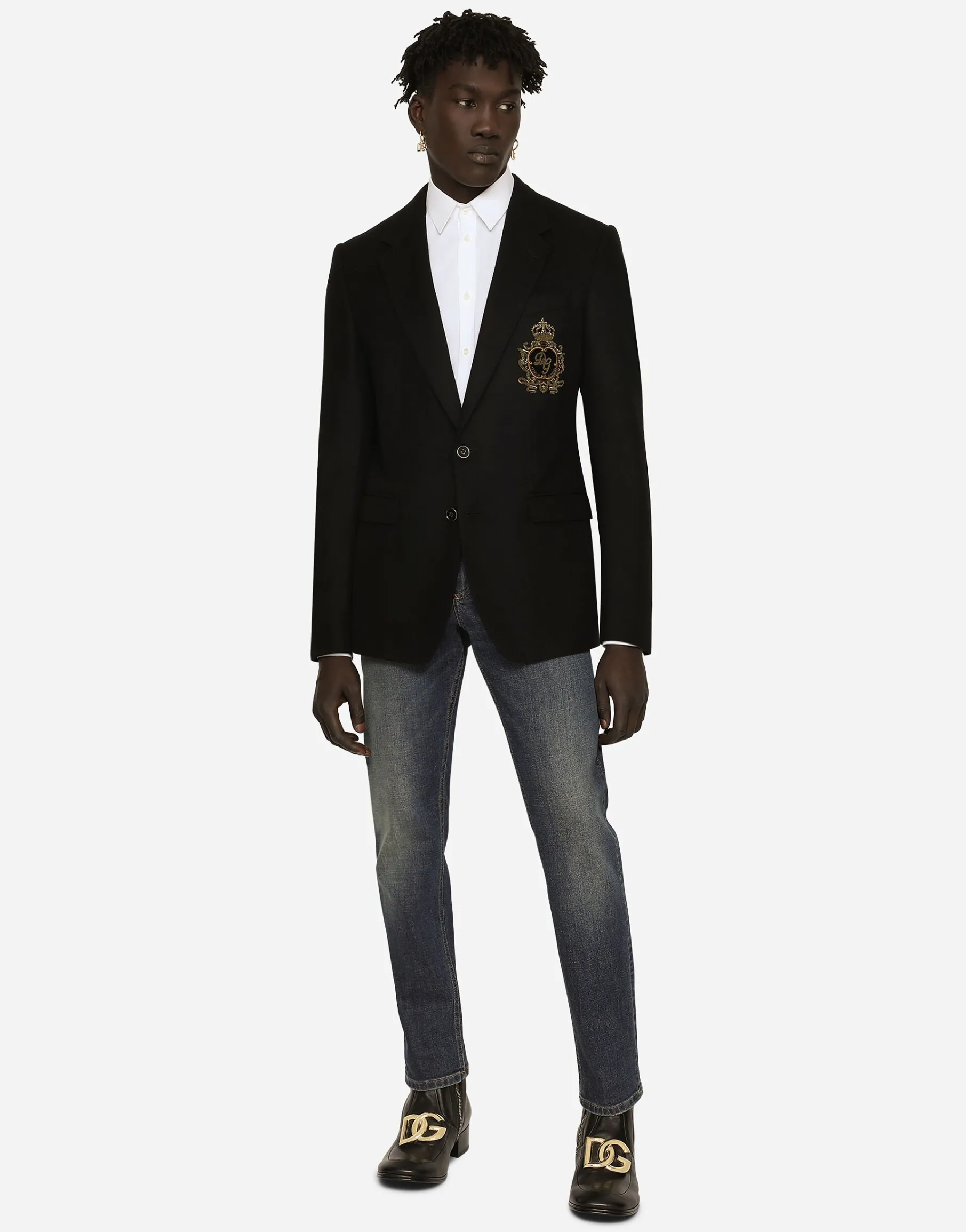 Single-breasted wool and cashmere jacket with DG patch
