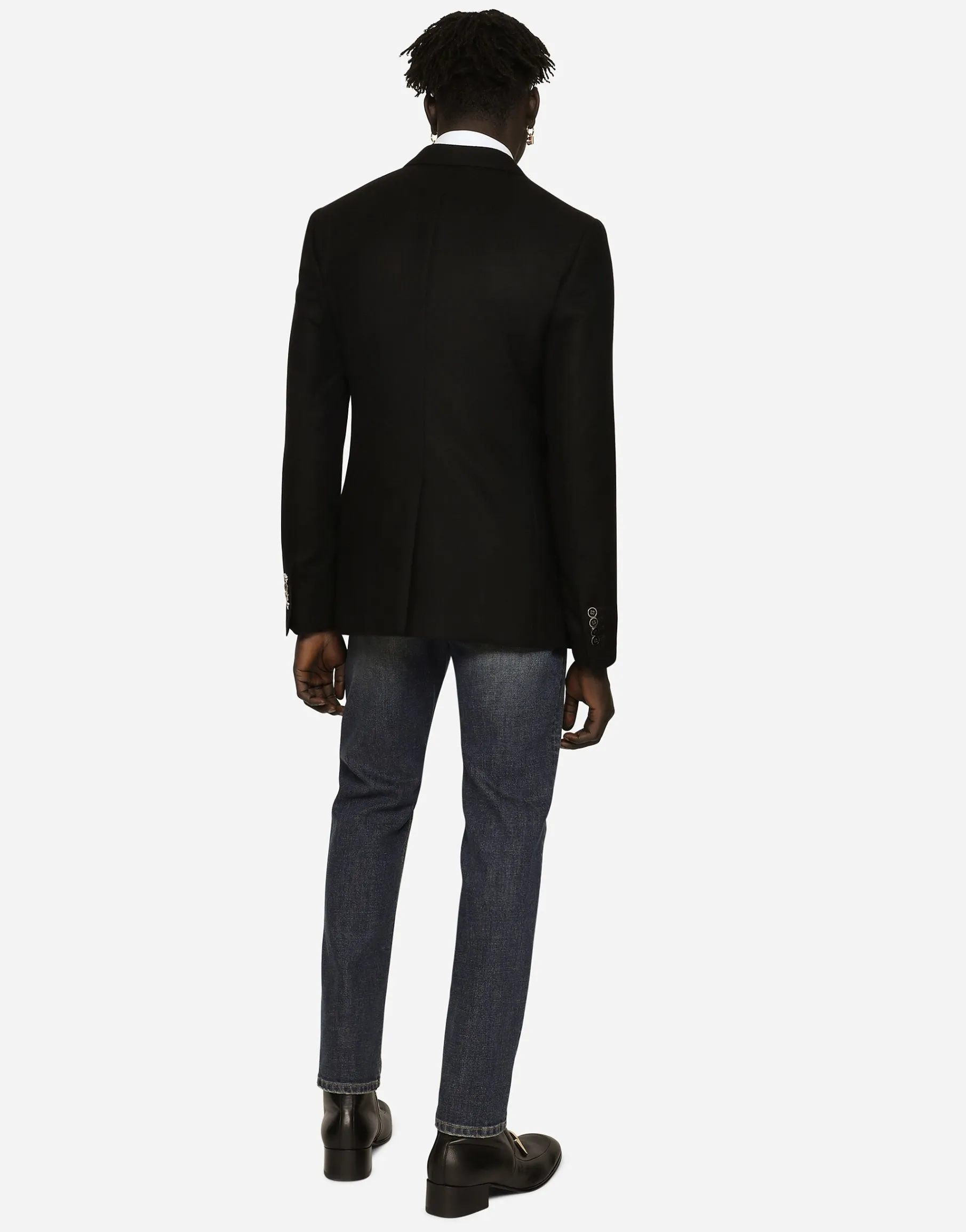 Single-breasted wool and cashmere jacket with DG patch