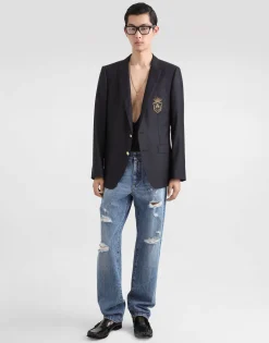 Single-breasted wool and silk jacket with patch