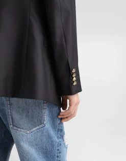 Single-breasted wool and silk jacket with patch