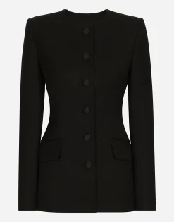 Single-breasted wool crepe jacket