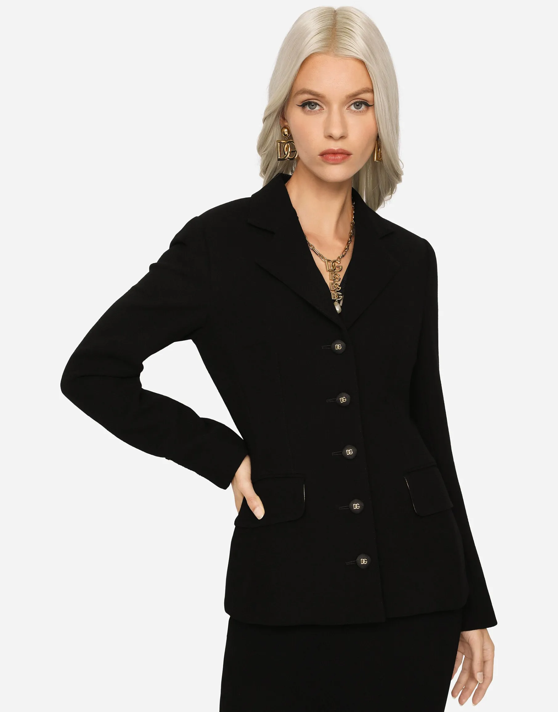 Single-breasted wool crepe Dolce jacket with DG buttons