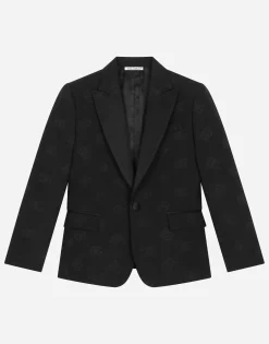 Single-breasted wool jacquard tuxedo jacket with DG logo