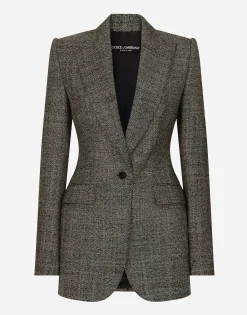 Single-breasted wool micro-tweed Turlington jacket
