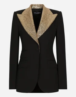Single-breasted wool Turlington jacket with sequined lapels
