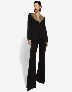Single-breasted wool Turlington jacket with sequined lapels
