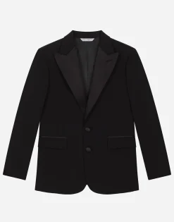 Single-breasted woolen jacket with duchesse inserts
