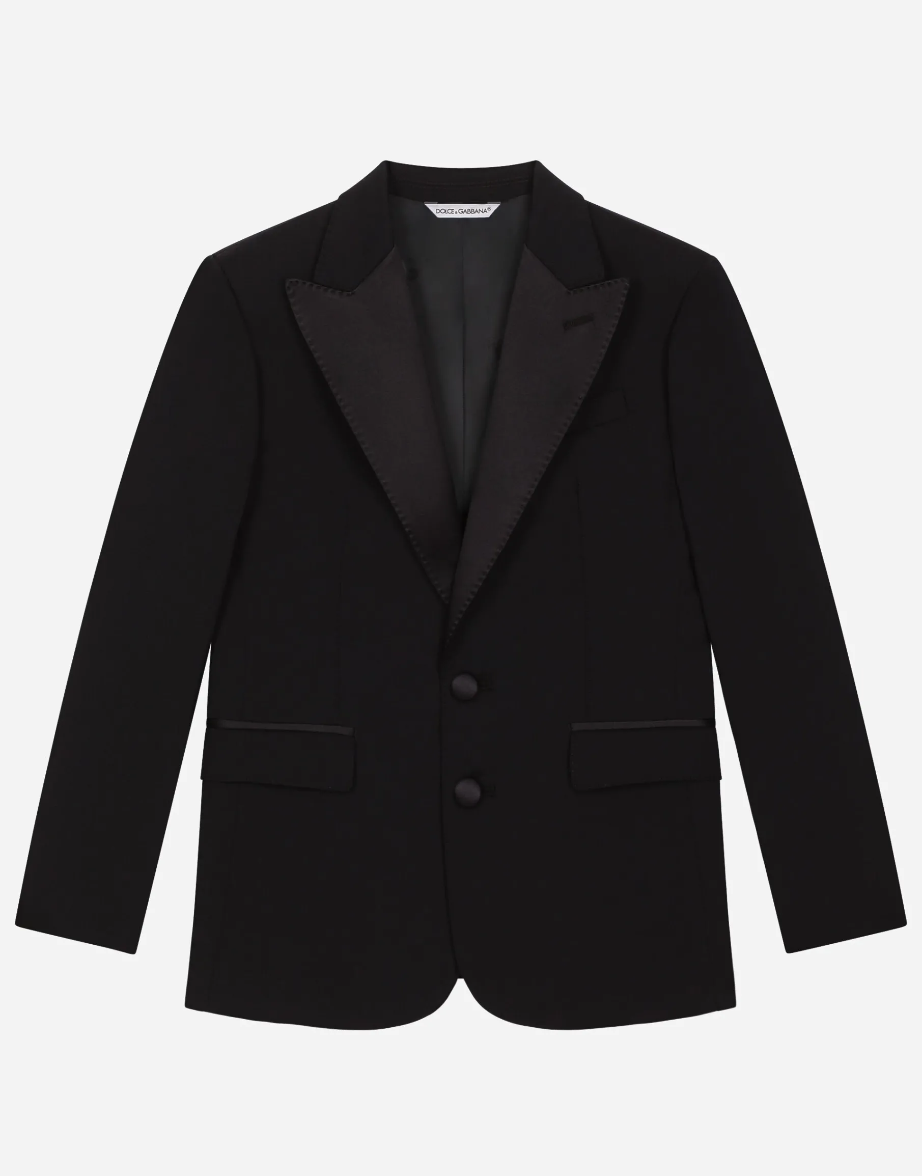 Single-breasted woolen jacket with duchesse inserts