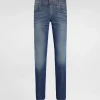 Skinny stretch cotton jeans with logo embroidery