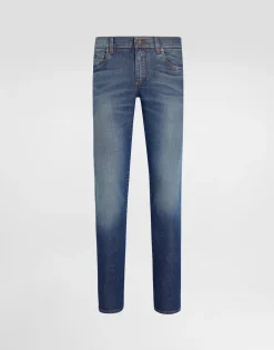 Skinny stretch cotton jeans with logo embroidery