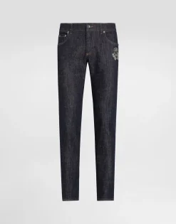 Skinny stretch cotton jeans with patch