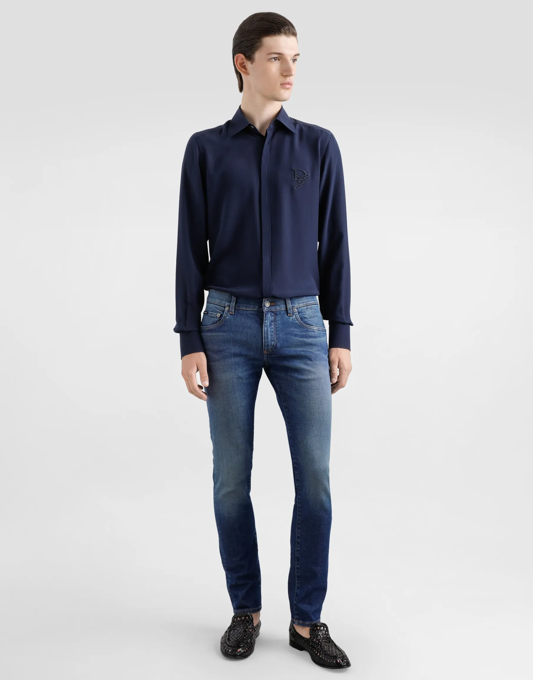 Skinny stretch cotton jeans with logo embroidery