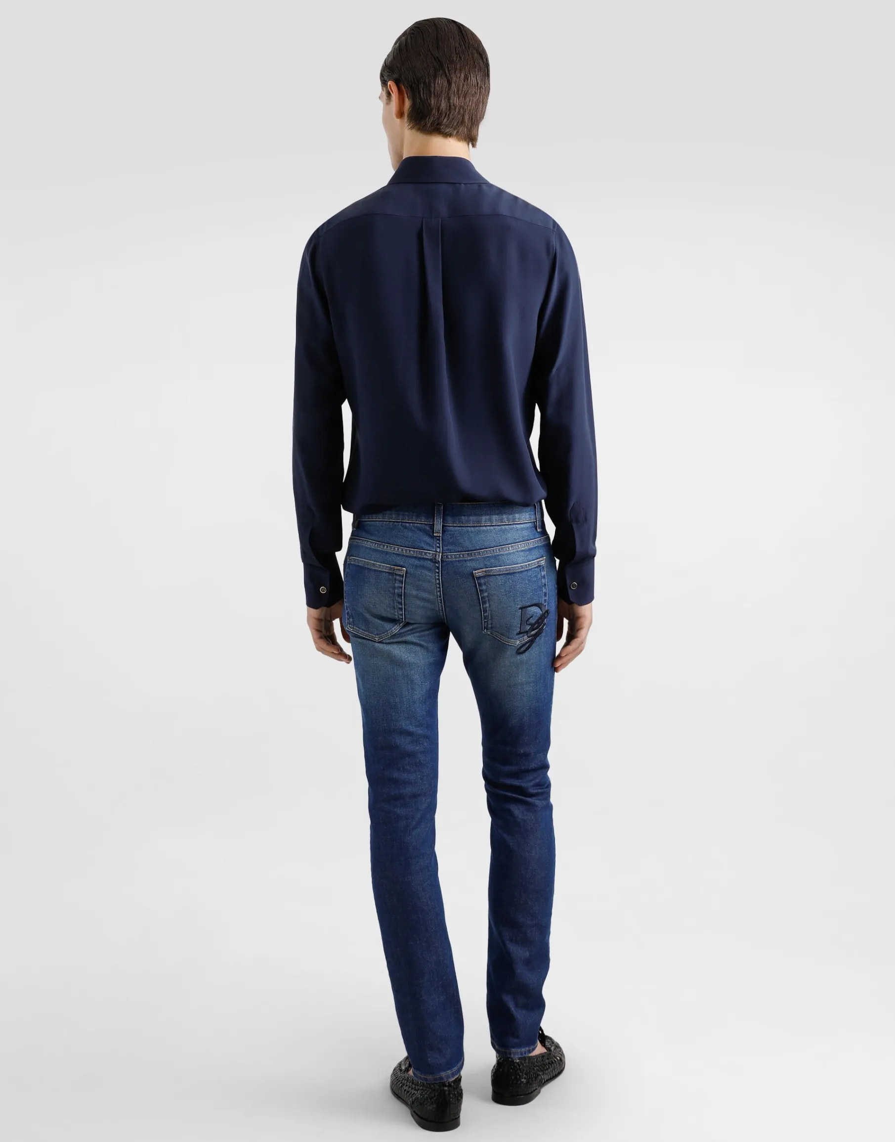 Skinny stretch cotton jeans with logo embroidery