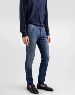 Skinny stretch cotton jeans with logo embroidery