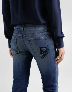 Skinny stretch cotton jeans with logo embroidery