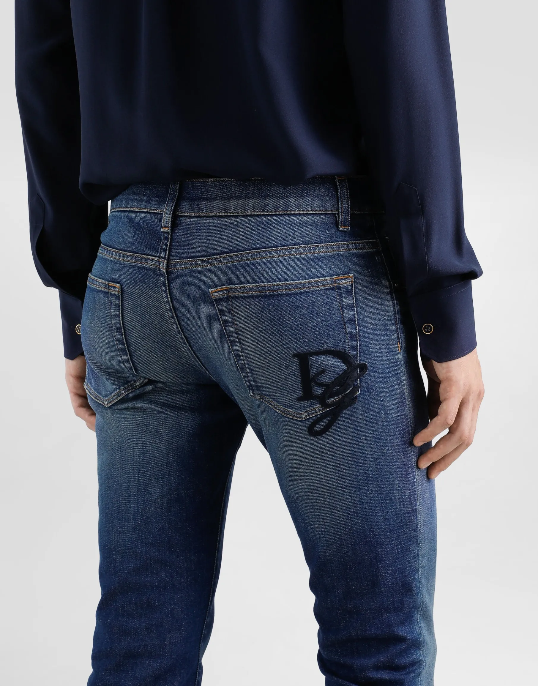 Skinny stretch cotton jeans with logo embroidery