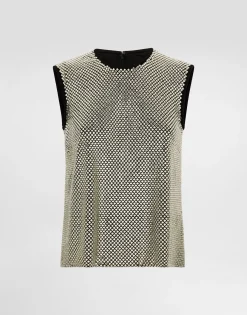 Sleeveless blouse in crystal mesh