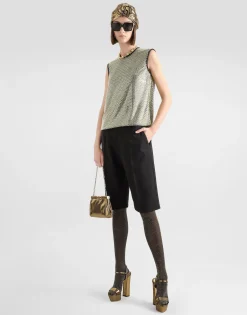 Sleeveless blouse in crystal mesh