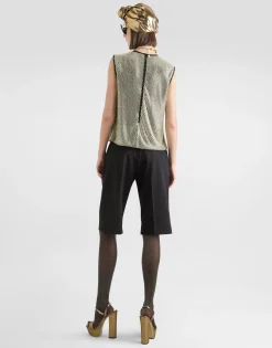 Sleeveless blouse in crystal mesh