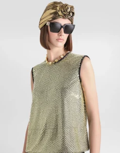 Sleeveless blouse in crystal mesh
